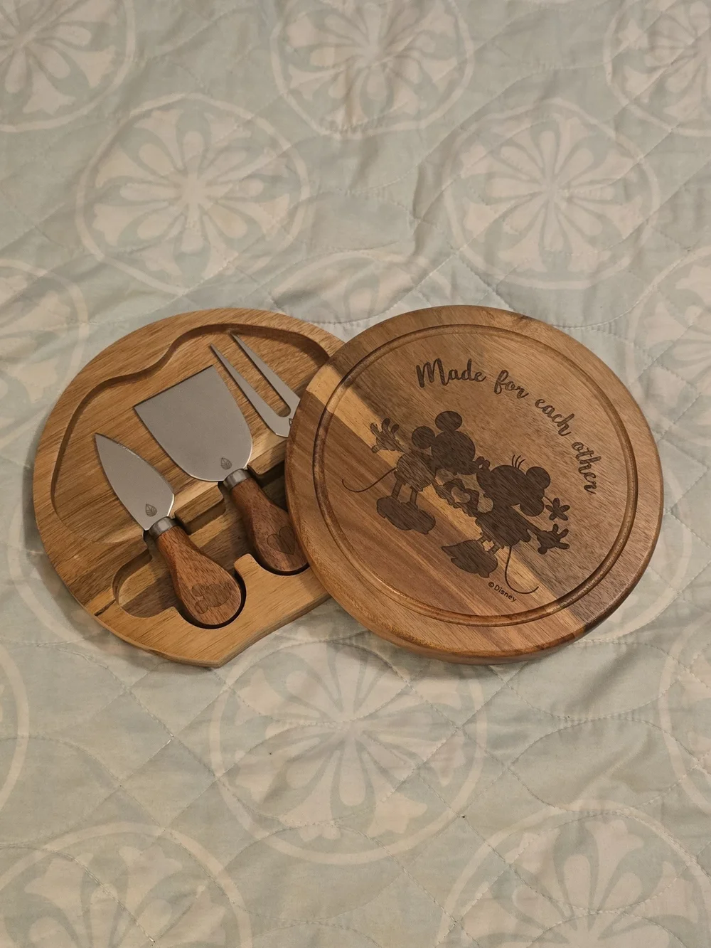 Disney 'Made for Each Other' Wooden Cheese Charcuterie Serving Board Brown
